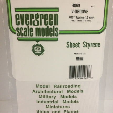 Evergreen 4060 .060" White Styrene V Groove Siding All Scales - package