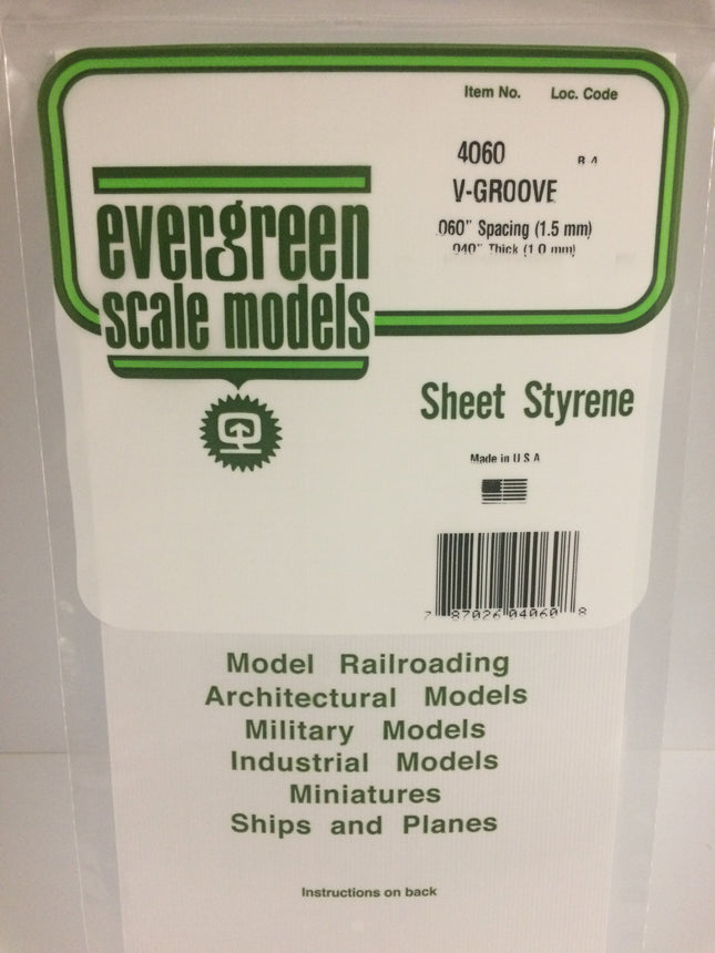 Evergreen 4060 .060" White Styrene V Groove Siding All Scales - package