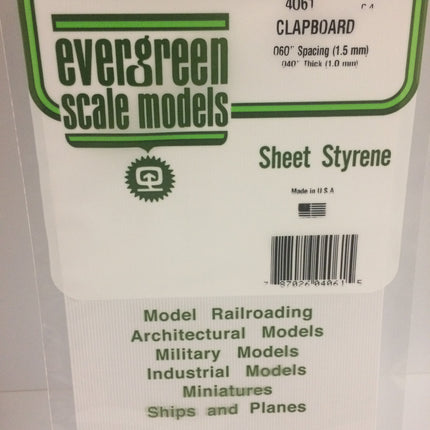 Evergreen 4061 .060" White Styrene Clapboard Siding All Scales - package