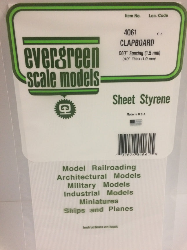 Evergreen 4061 .060" White Styrene Clapboard Siding All Scales - package