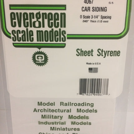 Evergreen 4067 .067" White Styrene O Scale Freight Car Siding O Scale - package