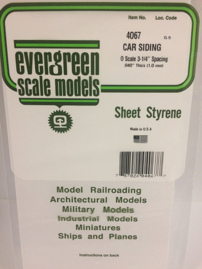 Evergreen 4067 .067" White Styrene O Scale Freight Car Siding O Scale - package