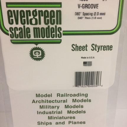 Evergreen 4080 .080" White Styrene V Groove Siding All Scales - package