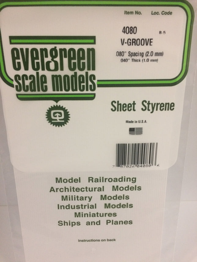 Evergreen 4080 .080" White Styrene V Groove Siding All Scales - package