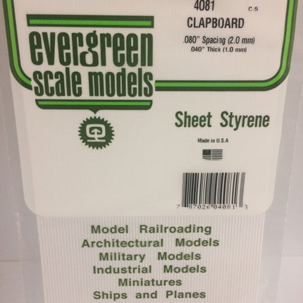 Evergreen 4081 .080" White Styrene Clapboard Siding All Scales - package