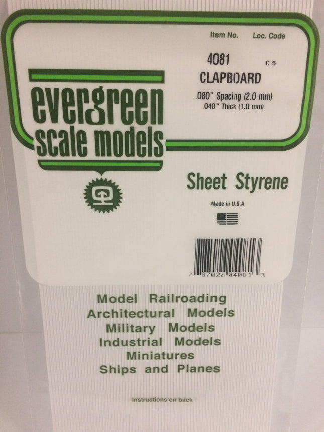Evergreen 4081 .080" White Styrene Clapboard Siding All Scales - package