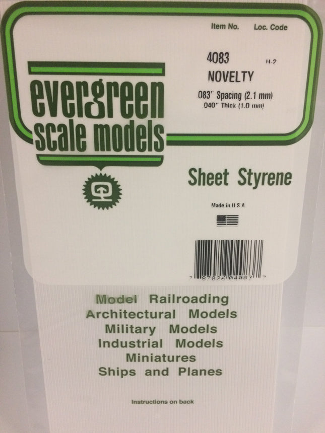 Evergreen 4083 .083" White Styrene Novelty Siding All Scales - package