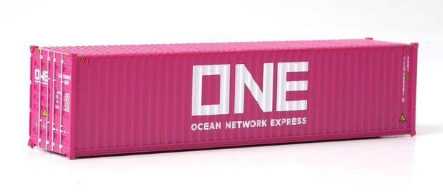 Walthers SceneMaster 949-8275 40' Hi-Cube Corrugated-Side Container HO Scale - Ocean Network Express ONE magenta and white, side view