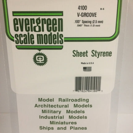 Evergreen 4100 .100" White Styrene V Groove Siding All Scales - package