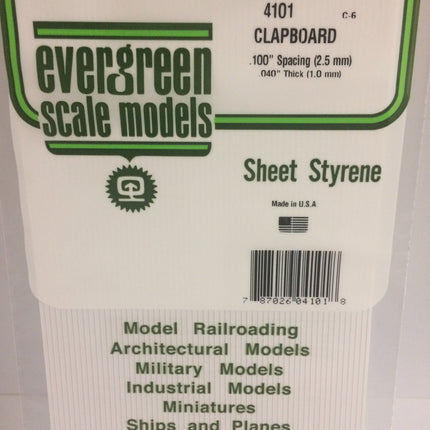 Evergreen 4101 .100" White Styrene Clapboard Siding All Scales - package