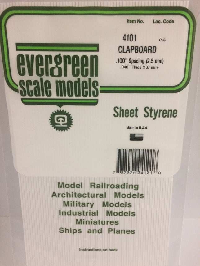 Evergreen 4101 .100" White Styrene Clapboard Siding All Scales - package