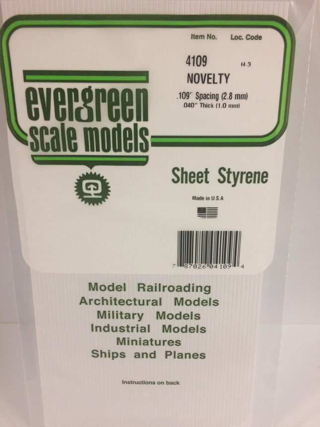 Evergreen 4109 .109" White Styrene Novelty Siding All Scales - package