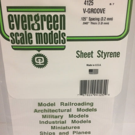Evergreen 4125 .125" White Styrene V Groove Siding All Scales - package
