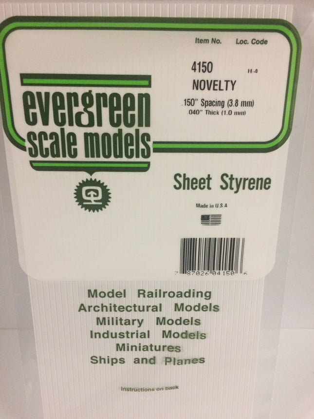 Evergreen 4150 .150" White Styrene Novelty Siding All Scales - package