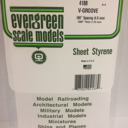 Evergreen 4188 .188" White Styrene V Groove Siding All Scales - package