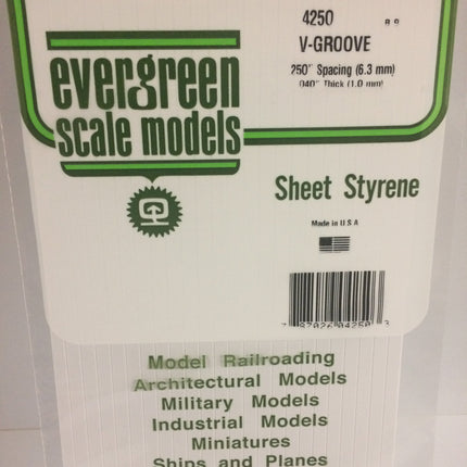 Evergreen 4250 .250" White Styrene V Groove Siding All Scales - package