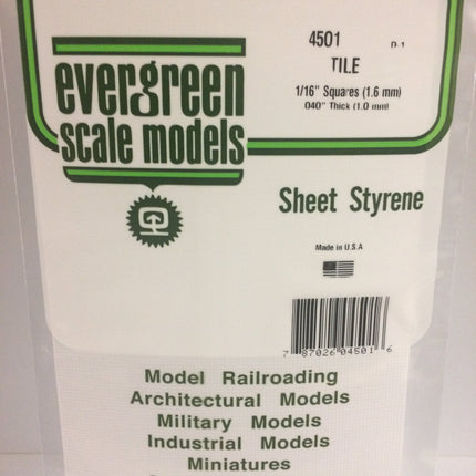 Evergreen 4501 1/16" x 1/16" White Styrene Square Tile All Scales - package