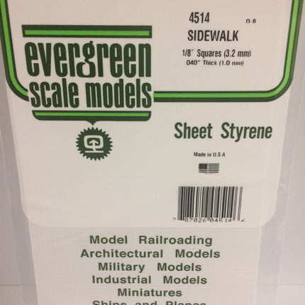 Evergreen 4514 1/8" x 1/8" White Styrene Sidewalk All Scales - package