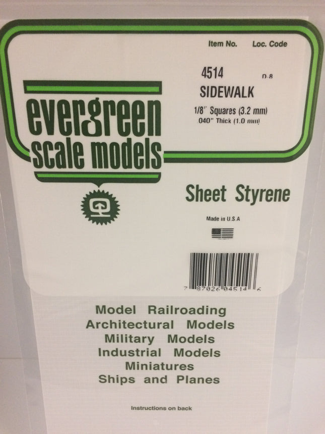 Evergreen 4514 1/8" x 1/8" White Styrene Sidewalk All Scales - package