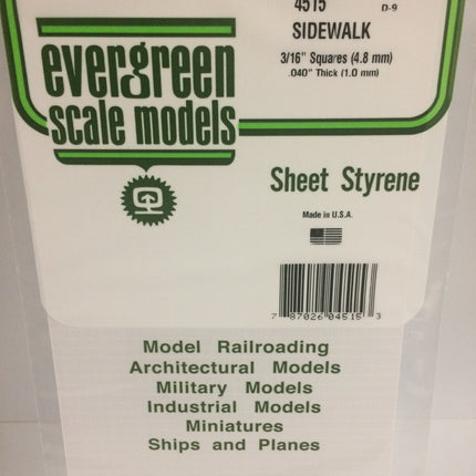 Evergreen 4515 3/16" x 3/16" White Styrene Sidewalk All Scales - package