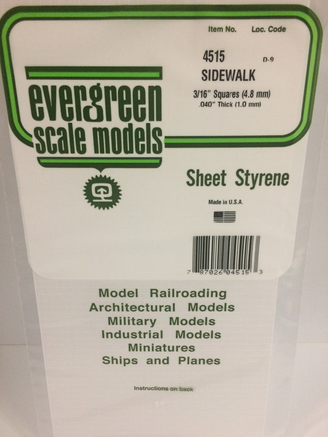 Evergreen 4515 3/16" x 3/16" White Styrene Sidewalk All Scales - package