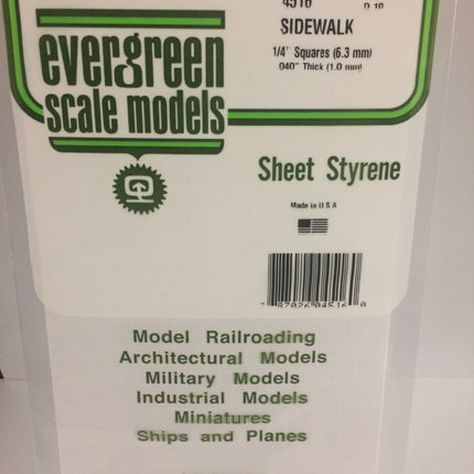 Evergreen 4516 1/4" x 1/4" White Styrene Sidewalk All Scales - package