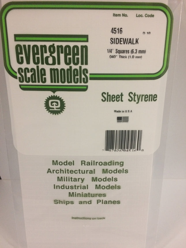 Evergreen 4516 1/4" x 1/4" White Styrene Sidewalk All Scales - package