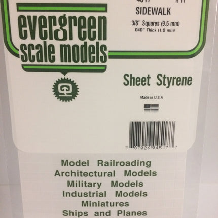 Evergreen 4517 3/8" x 3/8" White Styrene Sidewalk All Scales - package