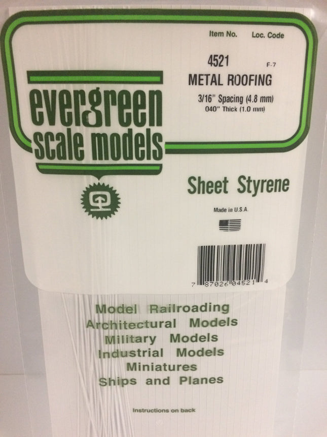 Evergreen 4521 .040" x .1875 White Styrene Standing Seam Roofing All Scales - package