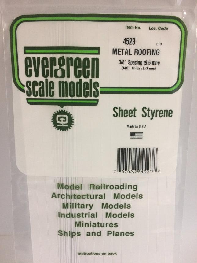 Evergreen 4522 .040" x .375 White Styrene Standing Seam Roofing All Scales - package