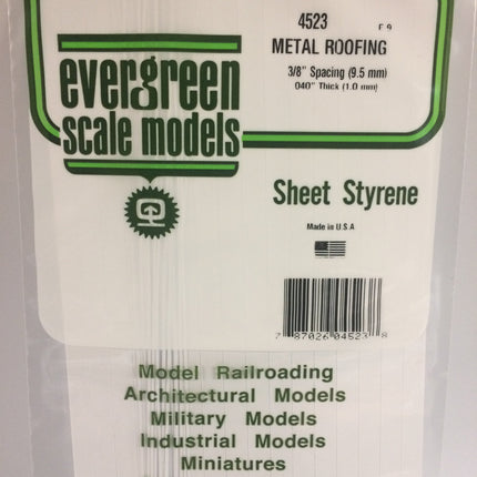 Evergreen 4523 .040" x .375 White Styrene Standing Seam Roofing All Scales - package