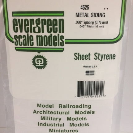 Evergreen 4525 .030" White Styrene Corrugated Siding All Scales - package