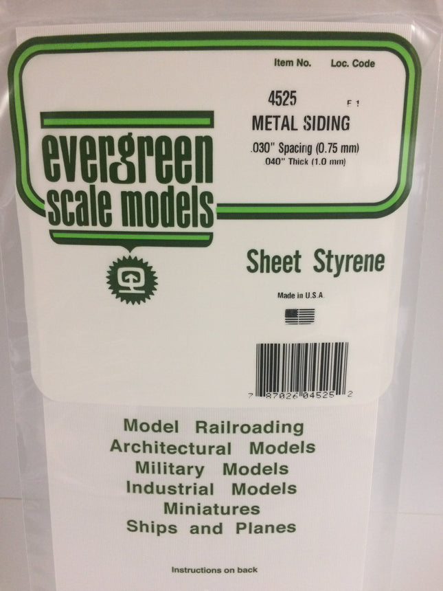 Evergreen 4525 .030" White Styrene Corrugated Siding All Scales - package