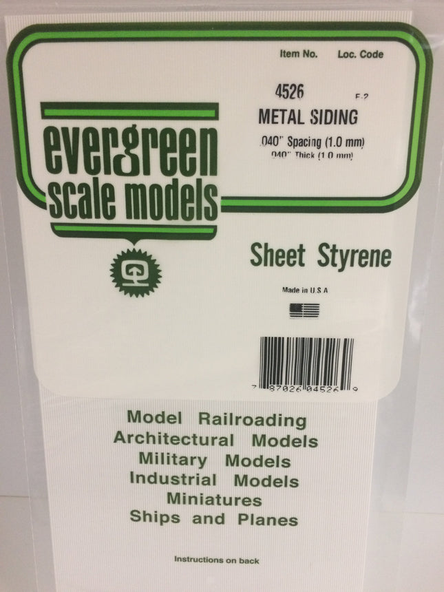 Evergreen 4526 .040" White Styrene Corrugated Siding All Scales - package