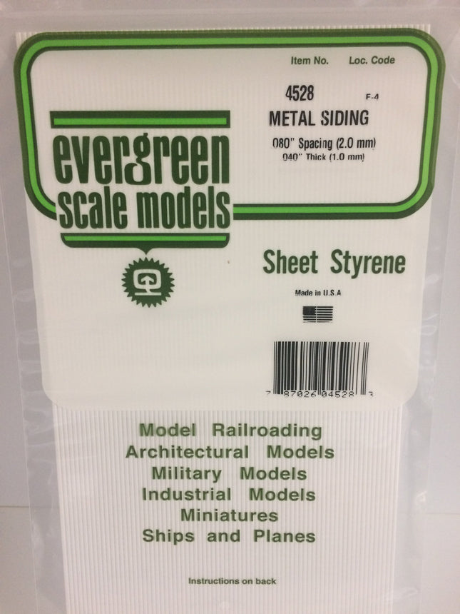 Evergreen 4528 .080" White Styrene Corrugated Siding All Scales - package