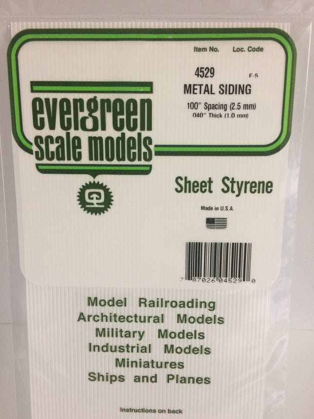 Evergreen 4529 .100" White Styrene Corrugated Siding All Scales - package