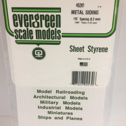 Evergreen 4530 .125" White Styrene Corrugated Siding All Scales - package
