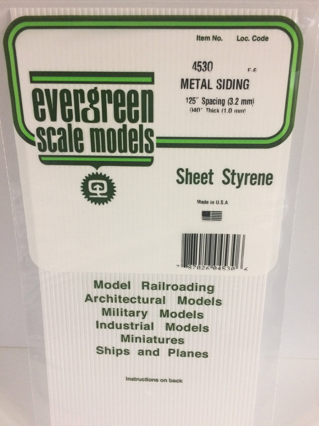 Evergreen 4530 .125" White Styrene Corrugated Siding All Scales - package