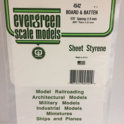 Evergreen 4542 .075" White Styrene Board and Batten Siding All Scales - package