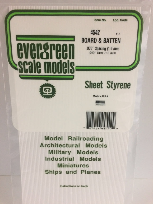 Evergreen 4542 .075" White Styrene Board and Batten Siding All Scales - package
