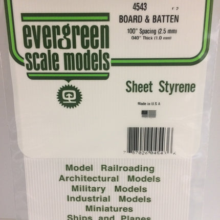 Evergreen 4543 .100" White Styrene Board and Batten Siding All Scales - package