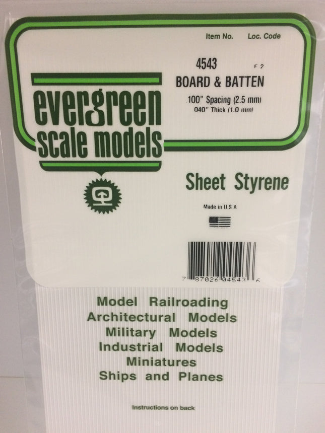 Evergreen 4543 .100" White Styrene Board and Batten Siding All Scales - package