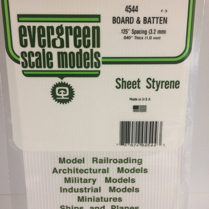 Evergreen 4544 .125" White Styrene Board and Batten Siding All Scales - package