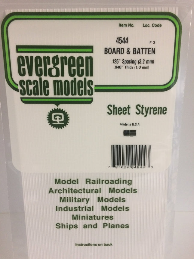 Evergreen 4544 .125" White Styrene Board and Batten Siding All Scales - package