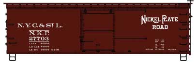 Accurail 81403 | 36' Double-Sheathed Wood Boxcar w/Steel Roof, Ends, Straight Underframe - Kit - Nickel Plate 27703 (Boxcar Red) | HO Scale