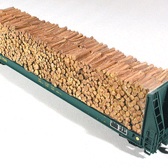 Cast resin freight car load of pulpwood for model trains, designed for Walthers 52' HO scale cars.