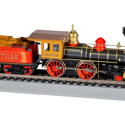 Bachmann 4-4-0 Leviathan steam locomotive model on railway track, colorful detailed HO scale replica.