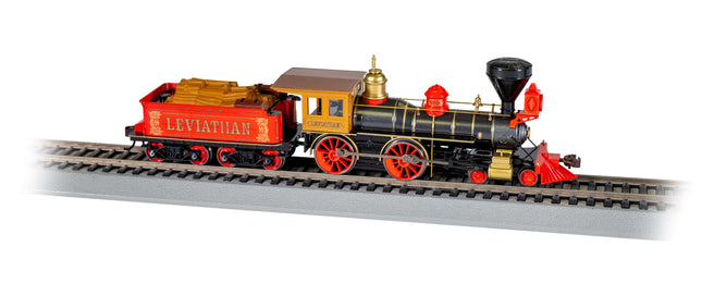 Bachmann 4-4-0 Leviathan steam locomotive model on railway track, colorful detailed HO scale replica.