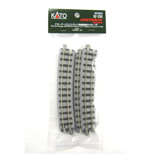 Kato 52-250 Narrow Gauge Unitrack R481-15 Curve Track 4 pcs HOe - package