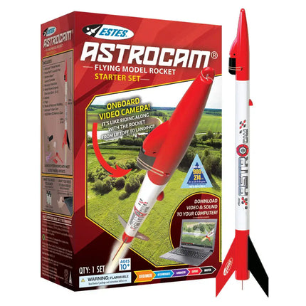 Estes AstroCam Flying Model Rocket Starter Set with onboard video camera for stunning aerial views.